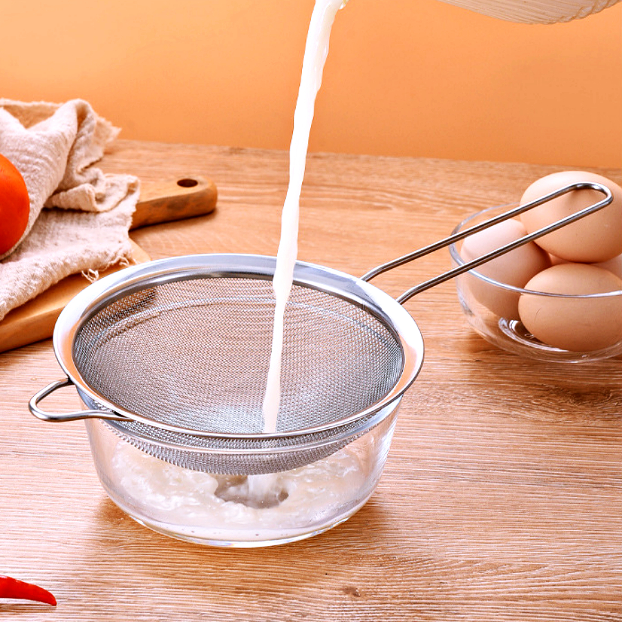 กระชอนสแตนเลส ขอบหนา 8cm. / 12 cm. กรองน้ำมัน ร่อนแป้ง อุปกรณ์ทำขนม เบเกอรี่ กรองเก๊กฮวย อาหาร - รูปที่ 3