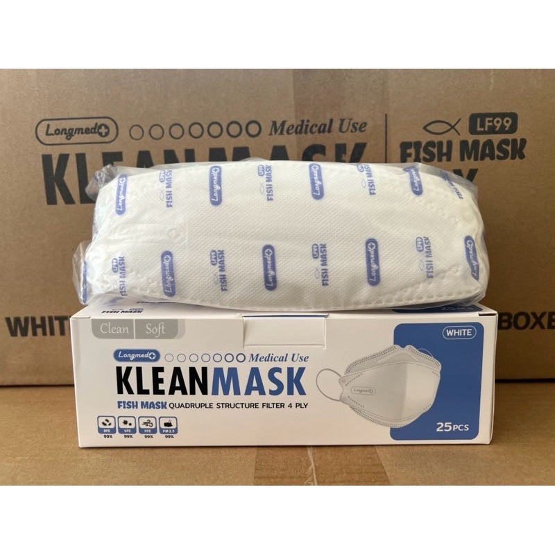 🐑📡Longmed 🐑📡 LF99 Kleanmask Medical Use 4 Ply บรรจุ 25ชิ้น สีขาว, ดำ หน้ากากอนามัย แมส คลีนมาร์ค ลองเมท