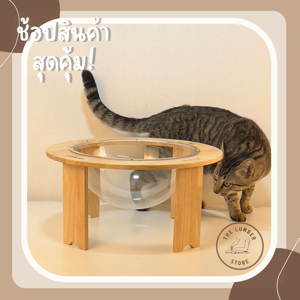 แท่นนอนแมว ที่นอนแมวหลุมอวกาศ รุ่นตั้งพื้น ไม้ยางพาราแท้ สไตล์มินิมอล THE LUMBER PL1-434321-FCH-ALL