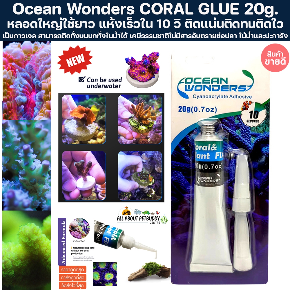 Ocean Wonders CORAL GLUE 20g. กาวติดปะการัง กาวไม้น้ำ แบบเจล 20 กรัม สูตรแห้งเร็วภายใน 10 วิ ติดในน้ำได้ ติดมอส ตู้ปลา