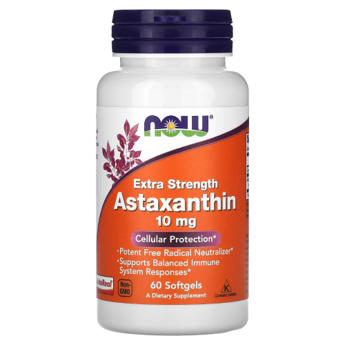 แอสตาแซนธิน NOW Foods, Astaxanthin, Extra Strength, 10 mg, 60 Softgels
