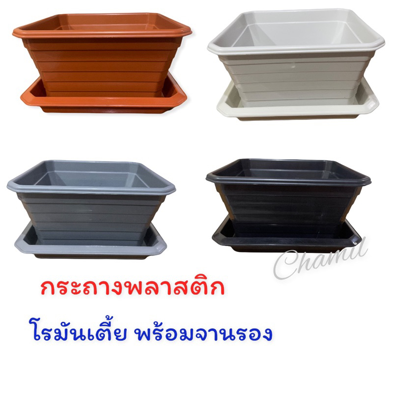 กระถางต้นไม้พลาสติก 7 นิ้ว , 10 นิ้ว กระถางต้นไม้พร้อมจานรอง กระถางต้นไม้ทรงเตี้ย สีขาว สีดำ สีส้ม สีเทา