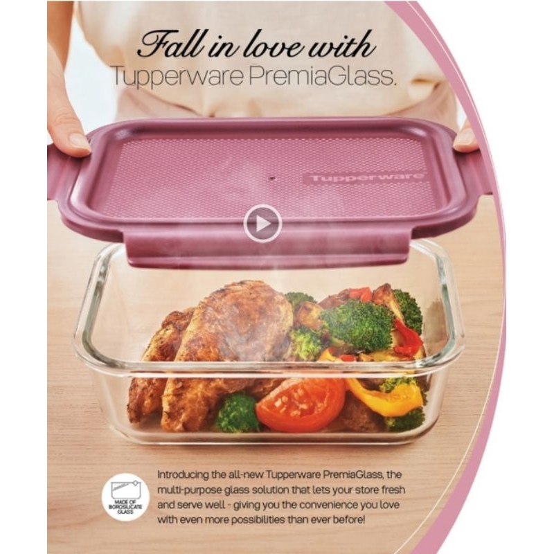 Tupperware กล่องพรีเมียร์กลาส ความจุ1ลิตร(1ใบ) เข้าเตาอบได้ เข้าไมโครเวฟได้ เข้าช่องฟรีซได้