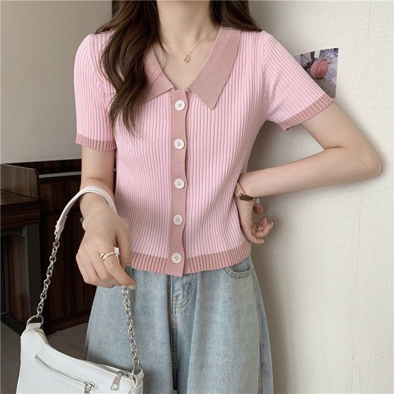 Pink Knit Crop top เสื้อครอปไหมพรม