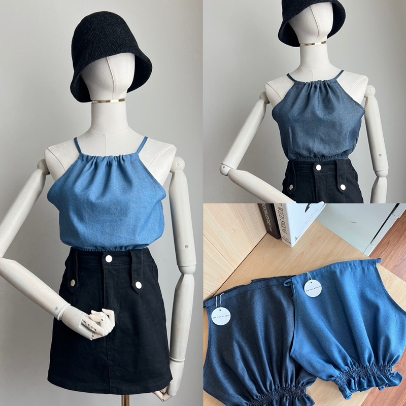 Seeyou studio เสื้อรูดคอผ้าสียีนส์💖✨