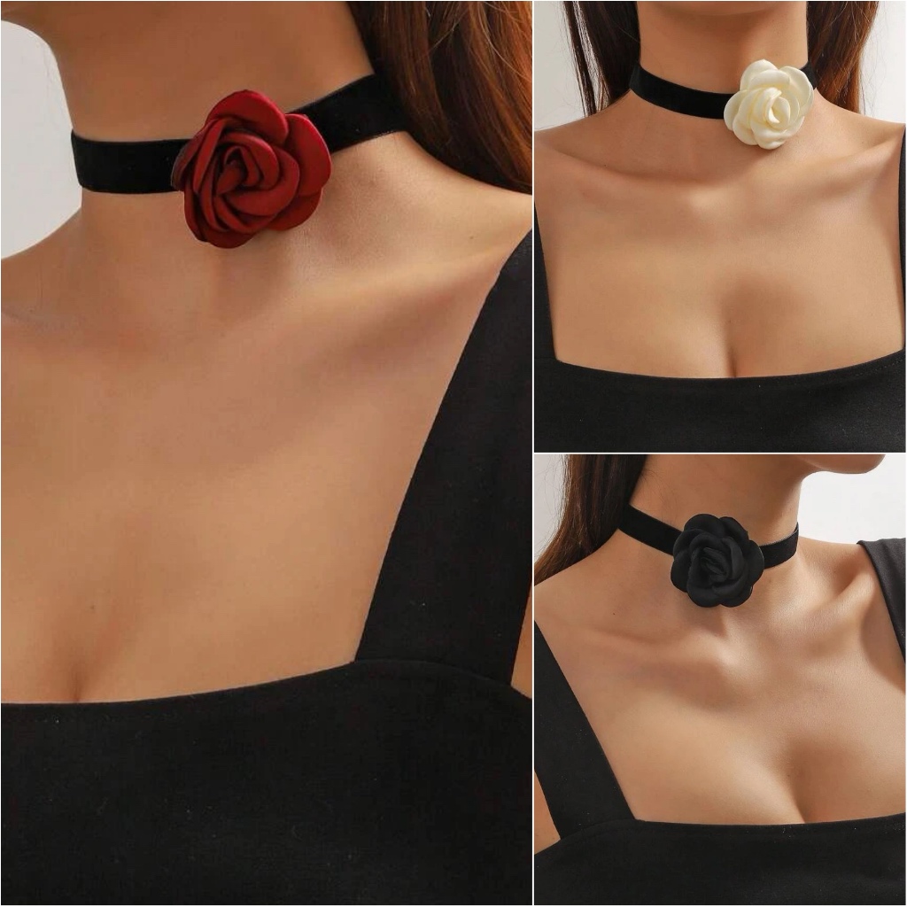 พร้อมส่ง💗สร้อยคอโชคเกอร์ลวดลายดอกกุหลาบ มี 3 สีให้เลือก NL330-NL332