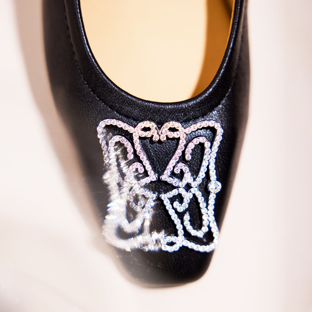 LA BELLA รุ่น GISELA BLOCK HEELS CRYSTAL  - BLACK