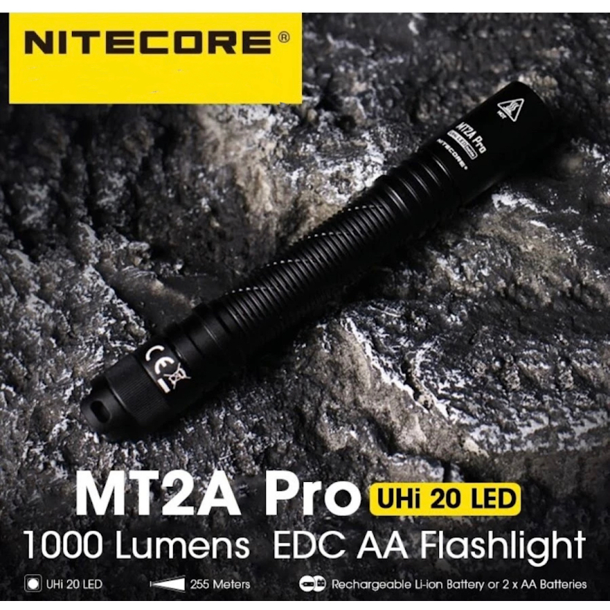 NITECORE ไฟฉาย MT2A Pro EDC 1000 lumens AA ไฟฉาย LED Beam 20 NL1416R USB-C ชาร์จได้แบตเตอรี่ Li-ion 14100