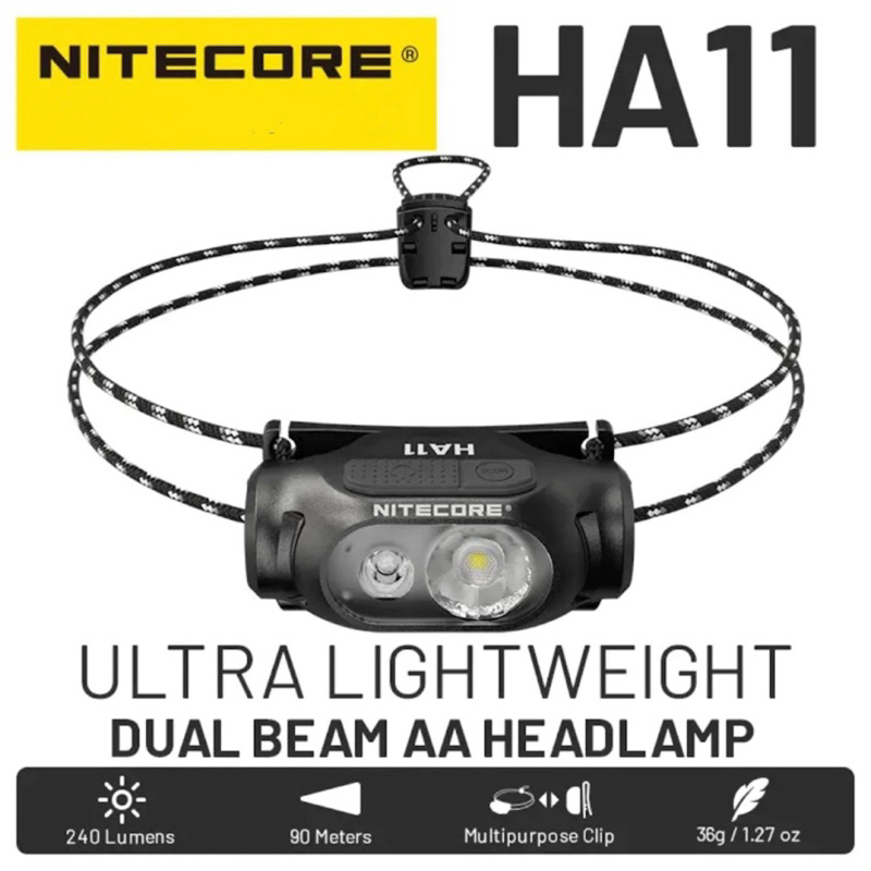 พร้อมส่ง NITECORE HA11ไฟหน้า240 Lumens 36G สำหรับ Night Running ตกปลาเดินป่าแผนที่ Trip อัลคาไลน์ AA แบตเตอรี่
