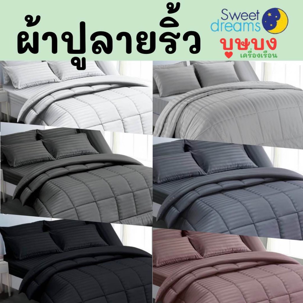 ผ้าปูสีพื้น ลายริ้ว Sweetdream สวีทดรีม งานแบรนด์ โรงแรม สีเรียบหรู สีเทา กรม น้ำตาล ฟ้า ม่วง เขียวstripe MS02 MS06