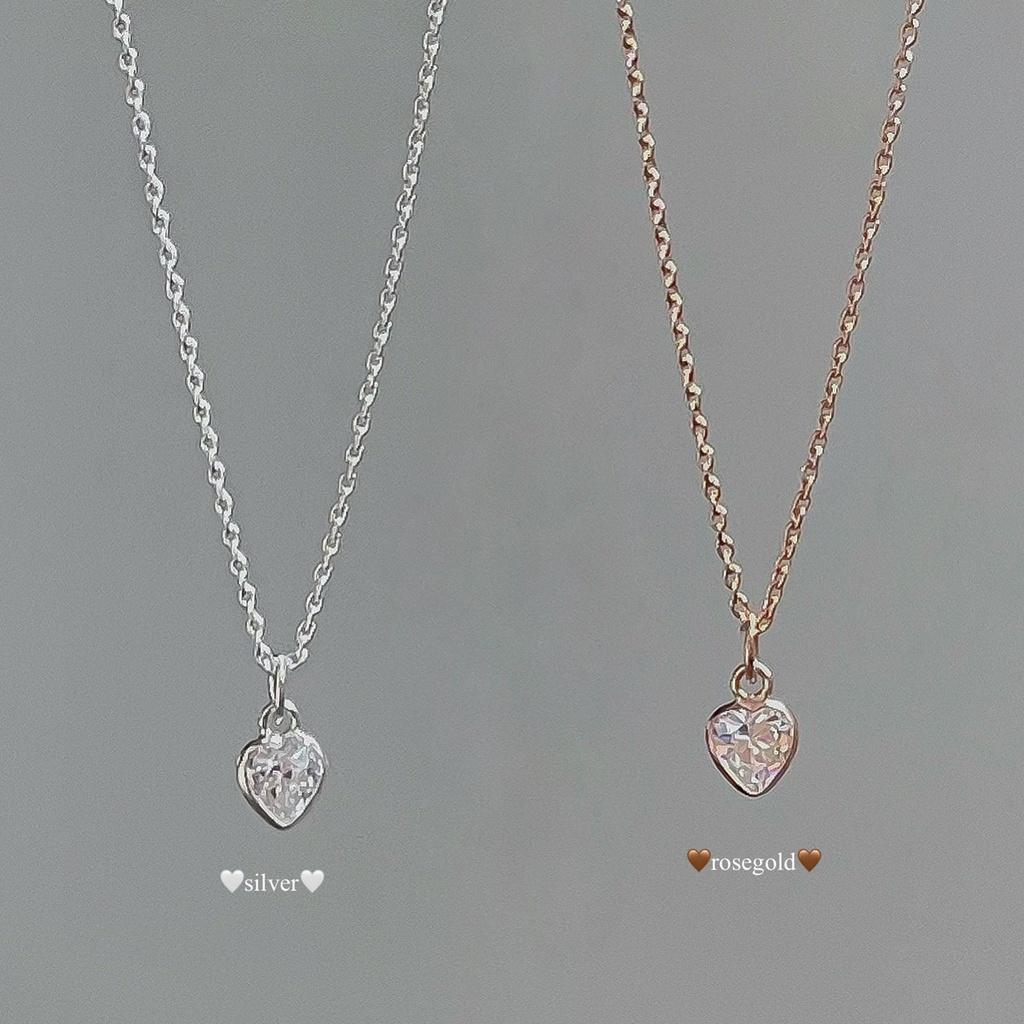 SissyJewelry // สร้อยคอเงินแท้ รุ่น heart mini chain ประดับจี้ พลอยหัวใจ 5mm (silver / rosegold) 🎁Free gift box🎁