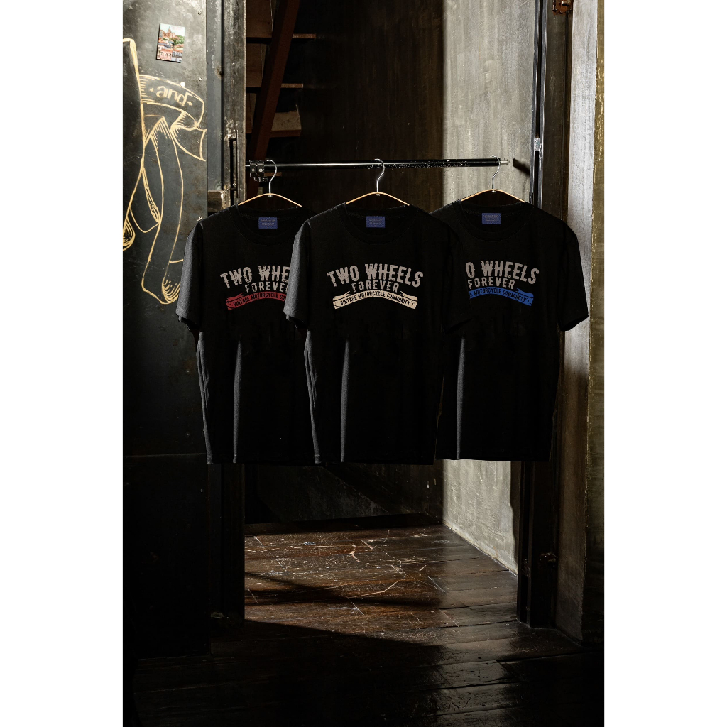 VINTAGE FACTORY เสื้อยืด Cotton100% TWO WHEEL สกรีนหน้าหลัง - เทคนิคซิลค์สกรีน สีจมลงเนื้อผ้าติดแน่น