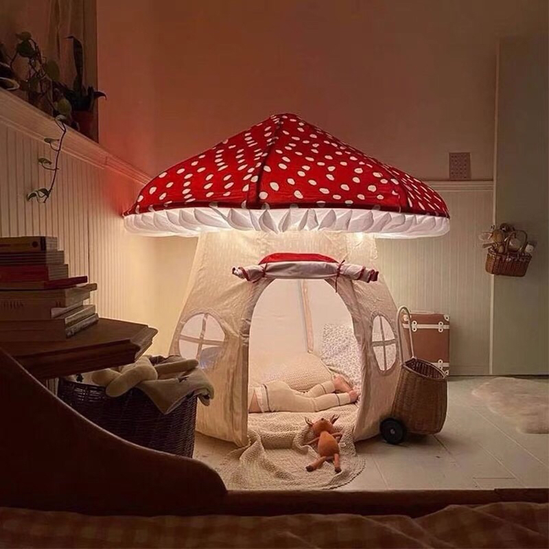 Mushroom Tent เต็นท์ของเล่น เป็นงานดีไซน์นะคะ ดีเทลเยอะผ้าไม่หนาระบายอากาศได้ดี โครงสร้างทำจาก pvc ถ่ายจากสินค้าจริง