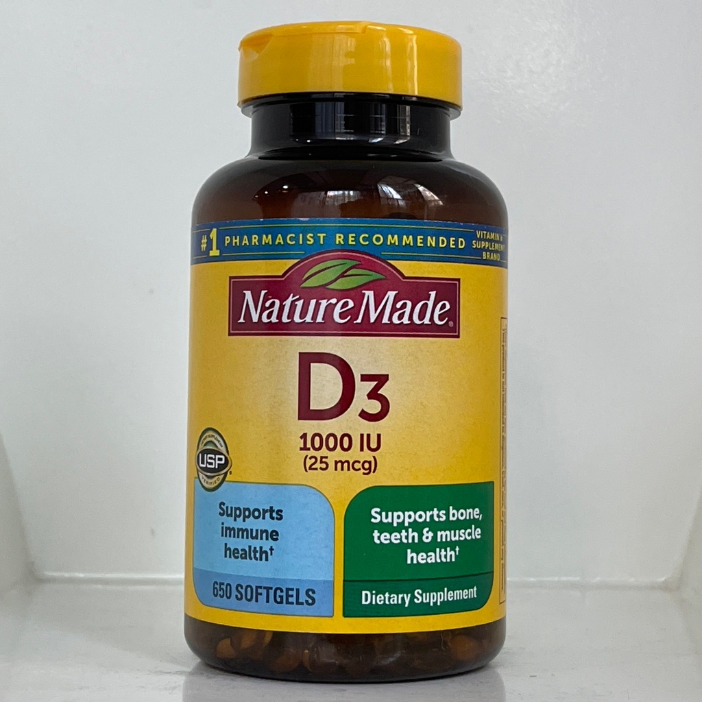 Nature made Vitamin D3 25 mcg (1000 IU) 650 Softgels วิตามินดี3 บำรุงกระดูกและฟัน เสริมสร้างกล้ามเนื