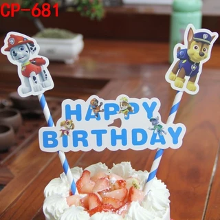 ป้ายปักเค้ก HBD รุ่นการ์ตูน 2 เสา ป้ายโฟม