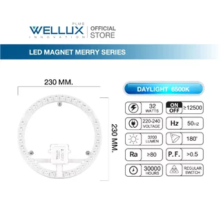WELLUX แผงไฟแม่เหล็ก เลนส์อะคริลิค 32W ทดแทนหลอดนีออนกลม แสงขาว LED MAGNET MERRY SERIES