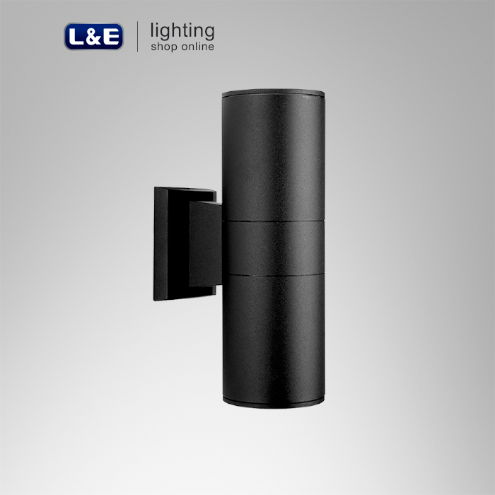 L&E โคมติดผนังภายนอก รุ่น WMD021 อะลูมิเนียม สีดำ ใช้หลอดขั้ว E27 x 2 หลอด