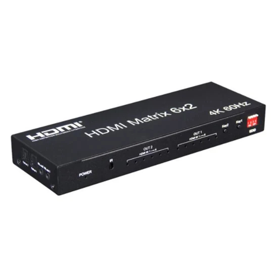6x2 HDMI Matrix สวิตช์ 4K 60Hz HDMI Matrix 6อิน2เอาท์พุทวิดีโอแยกพร้อมเครื่องแยกสัญญาณเสียงแสง r/l ส
