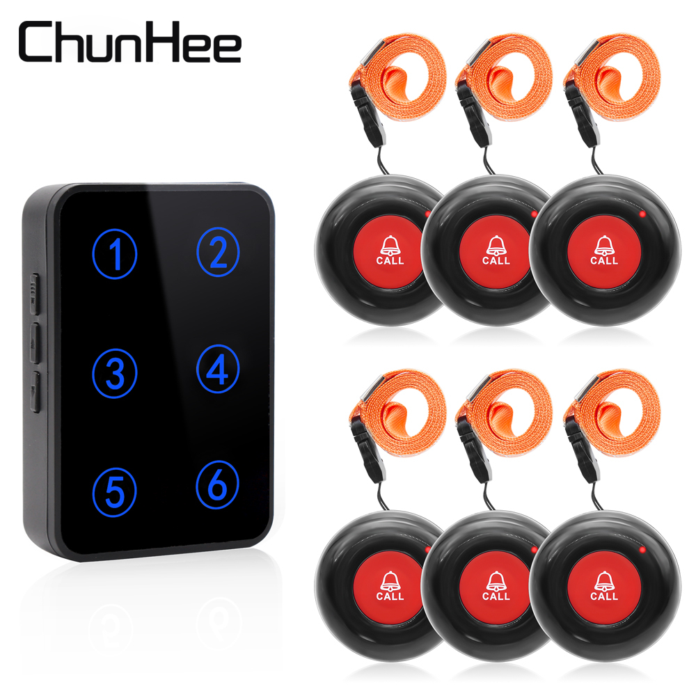 6 ปุ่ม【ยกย่องอย่างสูง】Daytech Caregiver pager เจ้าหน้าที่ดูแล ปุ่มกดรับส่งสัญญาณ SOS ไร้สาย 6 ตัวเลข าหรับผู้สูงอายุ