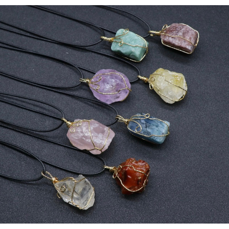 1 PC Randomly Pick Handmade silver Winding Rough Stone Necklace Raw Crystal Necklace,Crystal Jewelry,Natural Stone