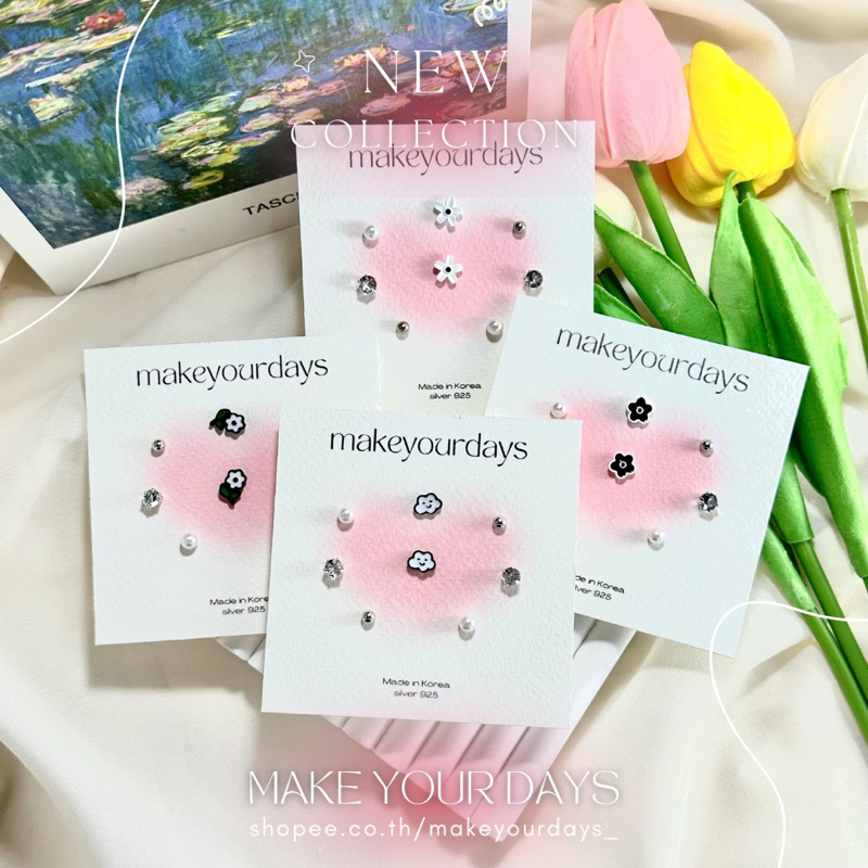 (แถมฟรี1คู่) earrings set silver 925 | makeyourdays