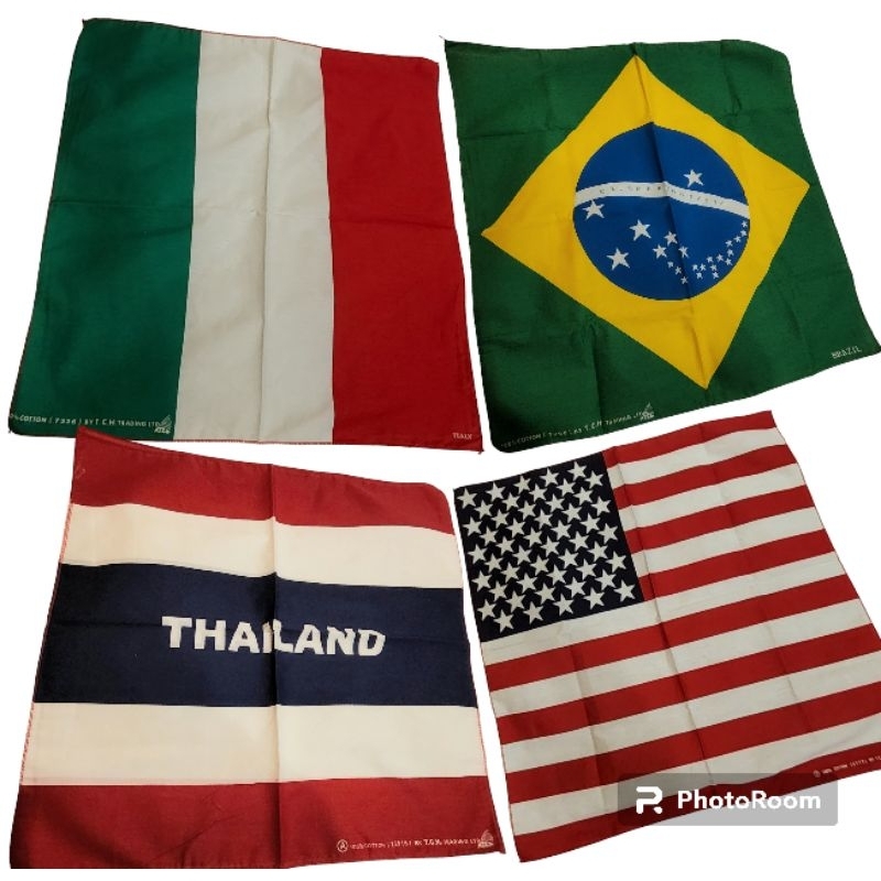 ผ้าเช็ดหน้า ลายธงชาติ โพกหัว ผ้าพันคอ ขนาด 51 x 51 cm. เนื้อผ้า cotton 100%