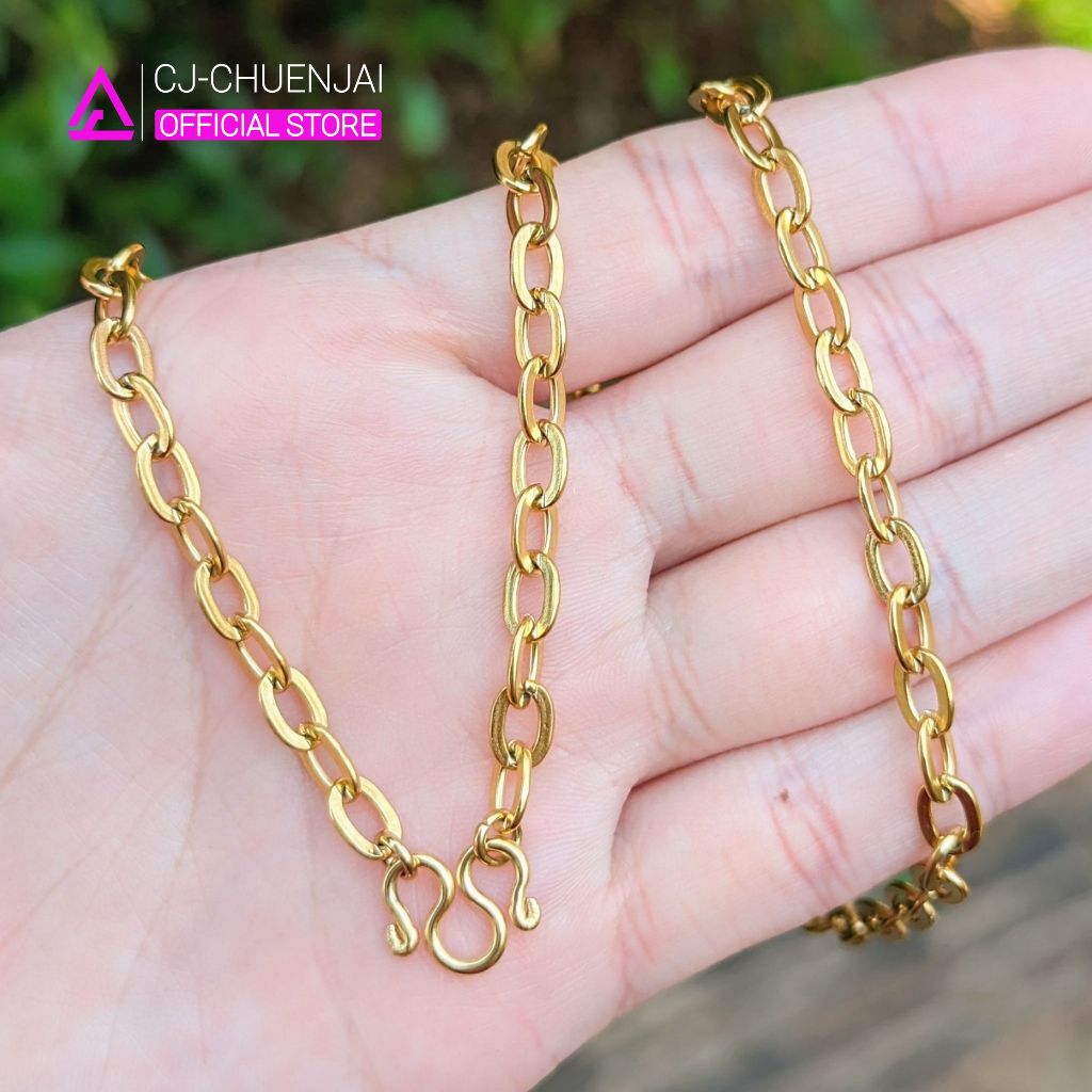 CJ สร้อยคอหรือข้อมือลายโซ่ฝรั่ง สแตนเลสทองเลเซอร์ ไม่ลอกไม่ดำ