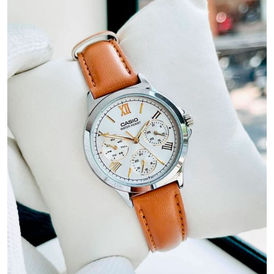นาฬิกา CASIO แท้ รุ่น LTP-V300L-7A2 นาฬิกาผู้หญิง สายหนังสีน้ำตาล หน้าปัด 3วง ของแท้ 100% รับประกันสินค้า 1 ปีเต็ม