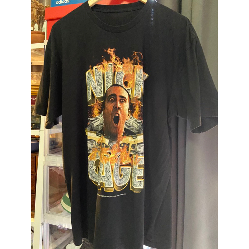 เสื้อแขนสั้นมือสอง Nick Cage Nicolas Cage Black Tshirt