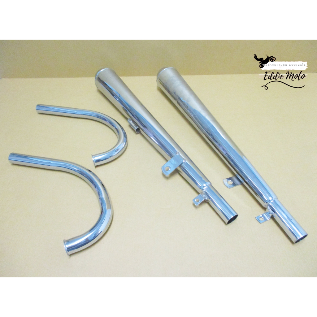 EXHUAST & HEADER PIPE CHROME SET For HONDA CD125 CD175 CA175 // ท่อไอเสีย ท่อคู่ ทรงPT พร้อมคอท่อ ชุ