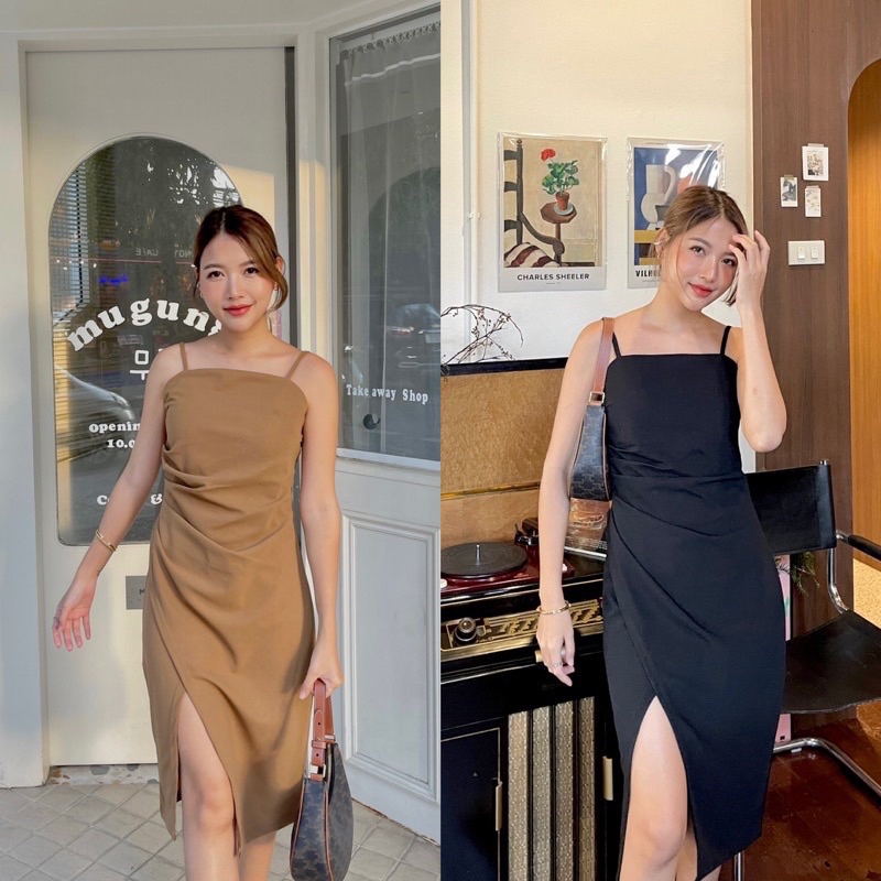 [Used] จากร้าน Me.instyle เดรสสายเดี่ยวเบสิคทรงจีบเอวผ่าข้าง สวยมากก มินิมอล