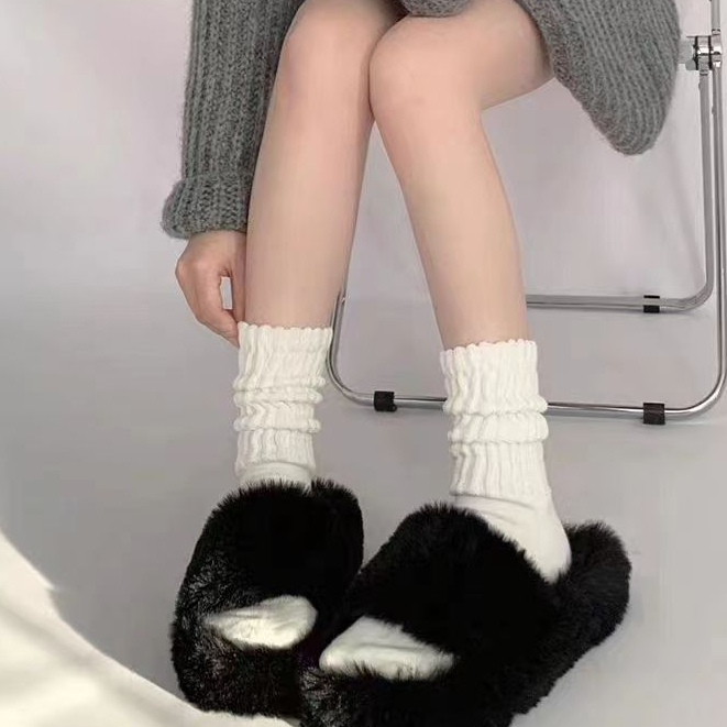 ถุงเท้ายาวครึ่งน่องสไตล์มินิมอล สีทึบ, ผ้าฝ้าย สวมใส่สบายและระบายอากาศได้ดี