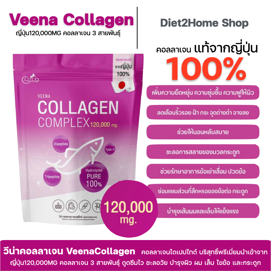 แท้100%จากญี่ปุ่น วีน่าคอลลาเจน สูตรไร้แป้งไร้น้ำตาลเข้มข้น ลดผมร่วง ผิวอิ่มฟูรูขุมขนกระชับลดปวดเข่า