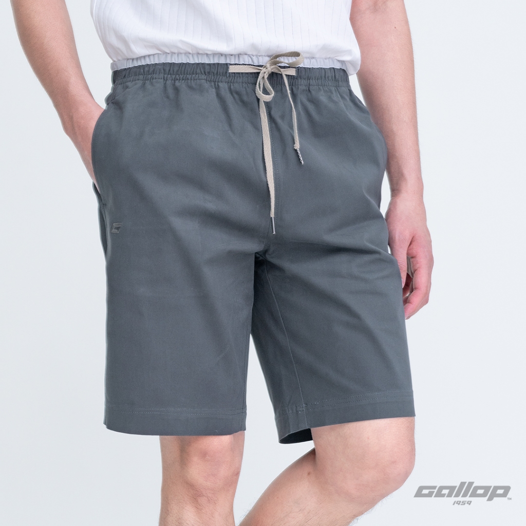 GALLOP : Men's Wear CASUAL SHORTS  กางเกงขาสั้นเอวยางยืด รุ่นต่อขอบ GS9024 สี Dark grey - เทาเข้ม / ราคาปกติ 1290.-