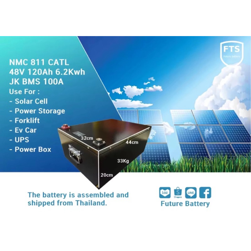 Lithium NMC 48V (51.8V-58.8V) 120AhK Smart BMS 100A  Stanless Box *รับประกัน 1 ปี แบตเตอรี่ลิเธียม N