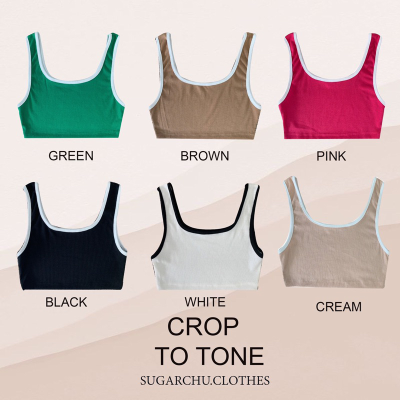 Sugarchu Crop to tone เสื้อครอปตัวสั้น เนื้อผ้าร่องนิ่มทรงสวย แต่งของแขนสีขาว-พร้อมส่ง