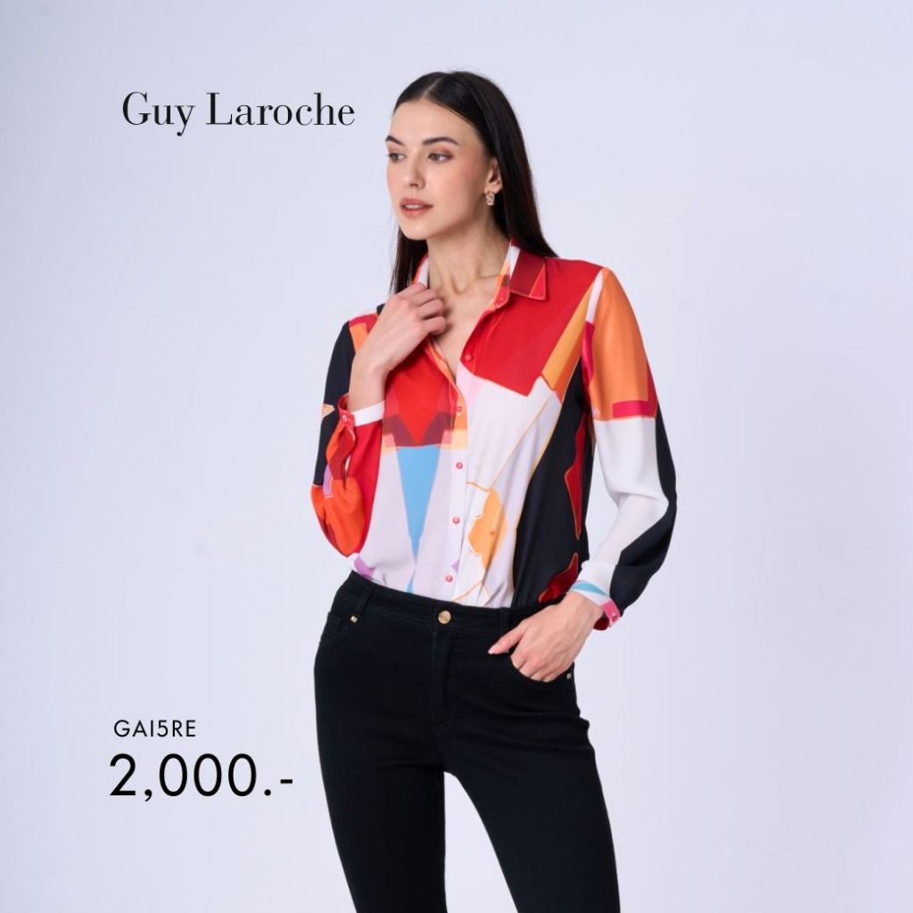 Guy laroche เสื้อเชิ้ตผู้หญิง แขนยาว ลายพิมพ์ สีแดง (GAI5RE)
