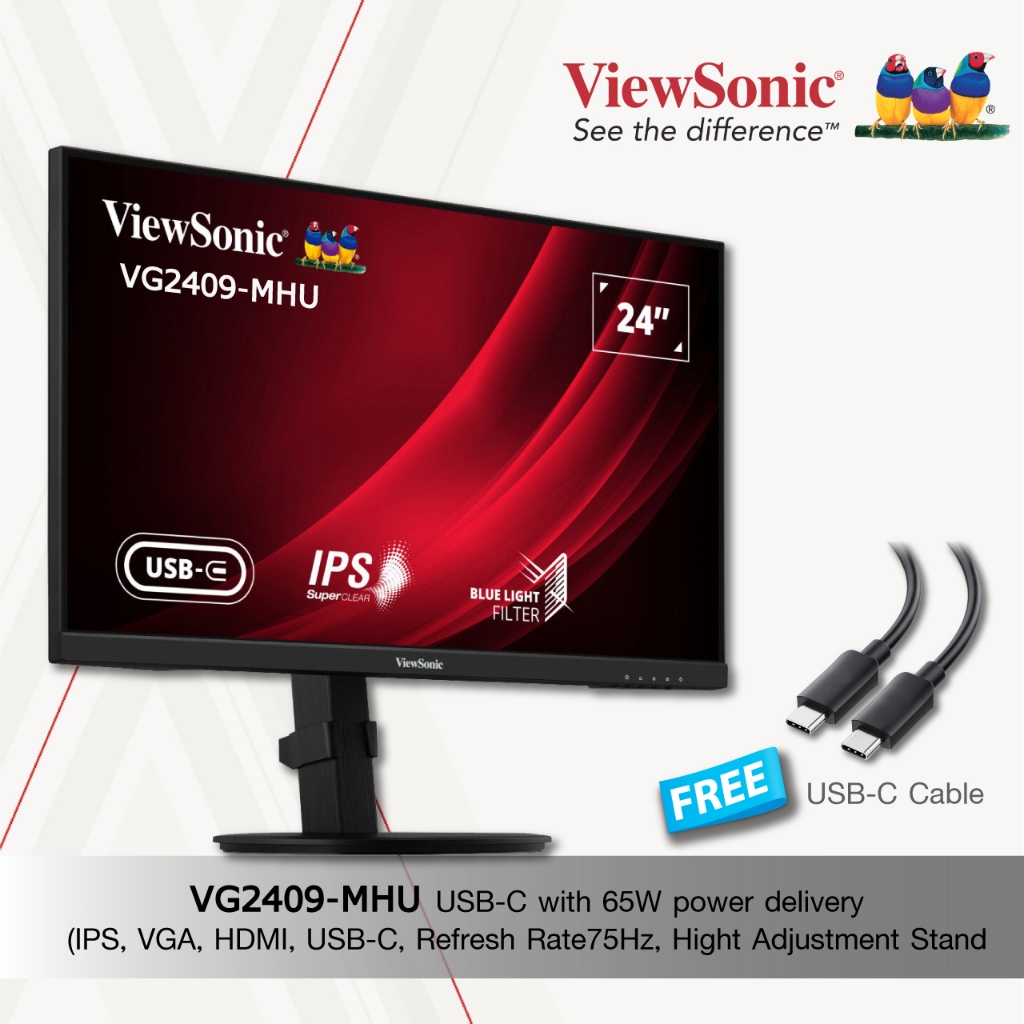 ViewSonic VG2409-MHU Business and Ergonomic Monitors 24” IPS Full HD USB-C Monitor 75hz with Dual Speakers