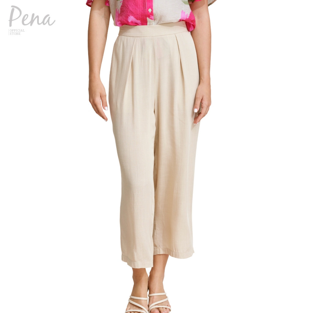 Pena house กางเกงขายาว ทรงกระบอกใหญ่ ปลายขากว้าง สีพื้น POPL032402