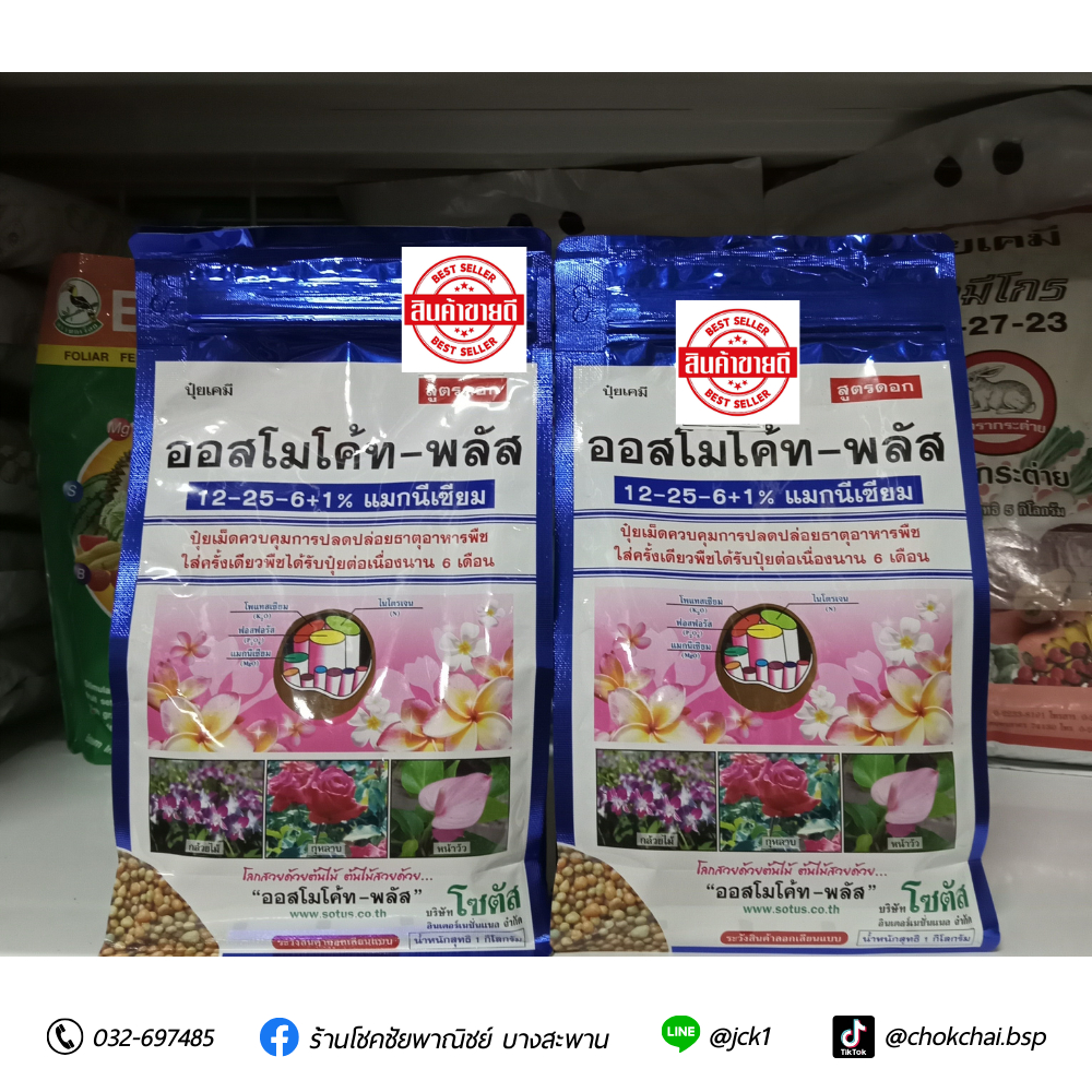 ออสโมโค้ท พลัส สูตร 12-25-6 (Osmocote Plus 12-25-6)ใส่เพียงครั้งเดียว พืชได้รับปุ๋ยต่อเนื่องนาน 6 เด