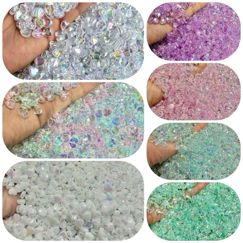 ลูกปัดพลาสติกรูปหัวใจเคลือบโฮโลแกรม ขนาด 8 มิล จำนวน 50 ชิ้น