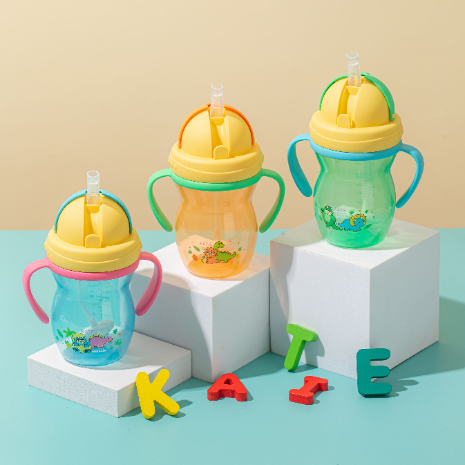 KATIE (เคที่) 🌈 แก้วน้ำเด็ก (ไม่ดูดไม่ไหล) สำหรับหัดดูด หลอดนิ่ม ขนาด 9 ออนซ์