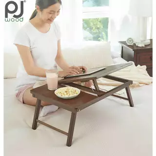 PJ Wood โต๊ะญี่ปุ่นพับได้ ไม้แท้ สไตล์มินิมอล Half-Open Rubberwood Laptop Folding Table