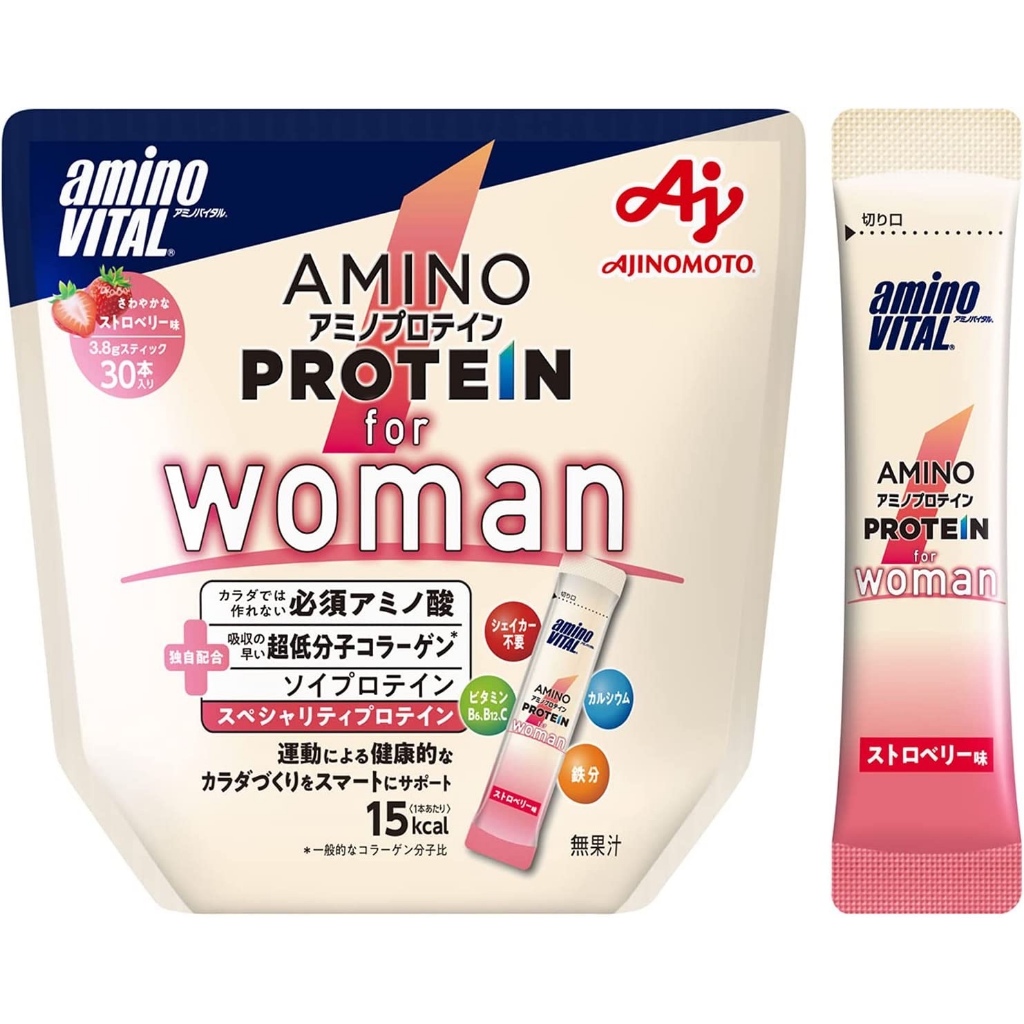 Ajinomoto Amino Vital Amino Protein สำหรับผู้หญิงรสสตรอเบอร์รี่ ถุง 30 ซอง Amino Acid BCAA EAA โปรตี