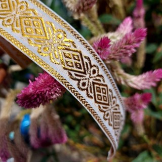 🇮🇳แถบดิ้น งานพรีเมี่ยม ศิลปะอินเดีย ลายน้ำทองกว้าง1.2นิ้ว 1ม…