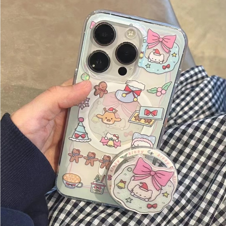 แม่เหล็ก ขาตั้ง ถอดได้ สีชมพู ลูกสุนัข การ์ตูน Hello Kitty iphone 15 14 pro max น่ารัก หวานสวย case for iPhone 12 13