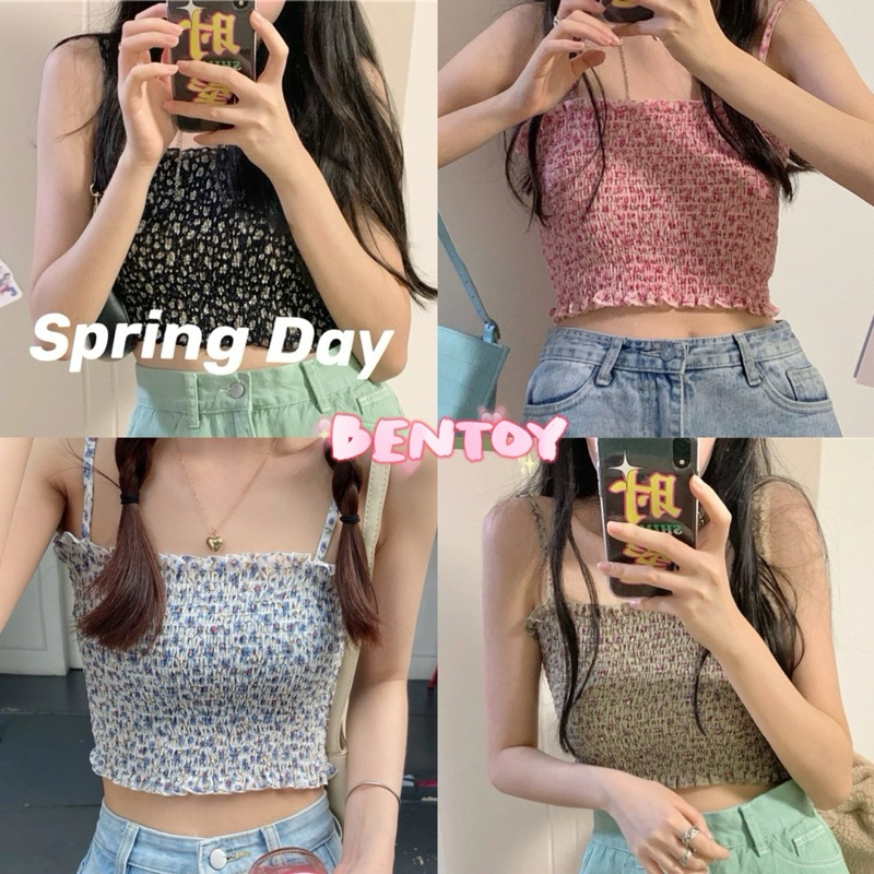 bentoy(bratop683)เสื้อสายเดี่ยวมีฟองน้ำ ลายดอกเล็กน่ารักมาก สม็อคตัว ใส่สบาย