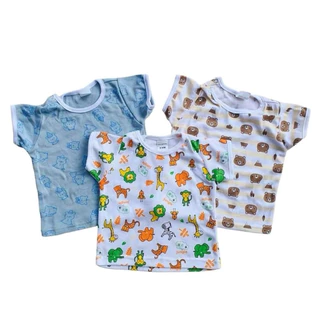 *แพ็ค3ตัว* เสื้อแขนสั้นเด็ก 3-9เดือนและ1,2,3ขวบ แบบสวมหัว ผ้าคอตตอน100%