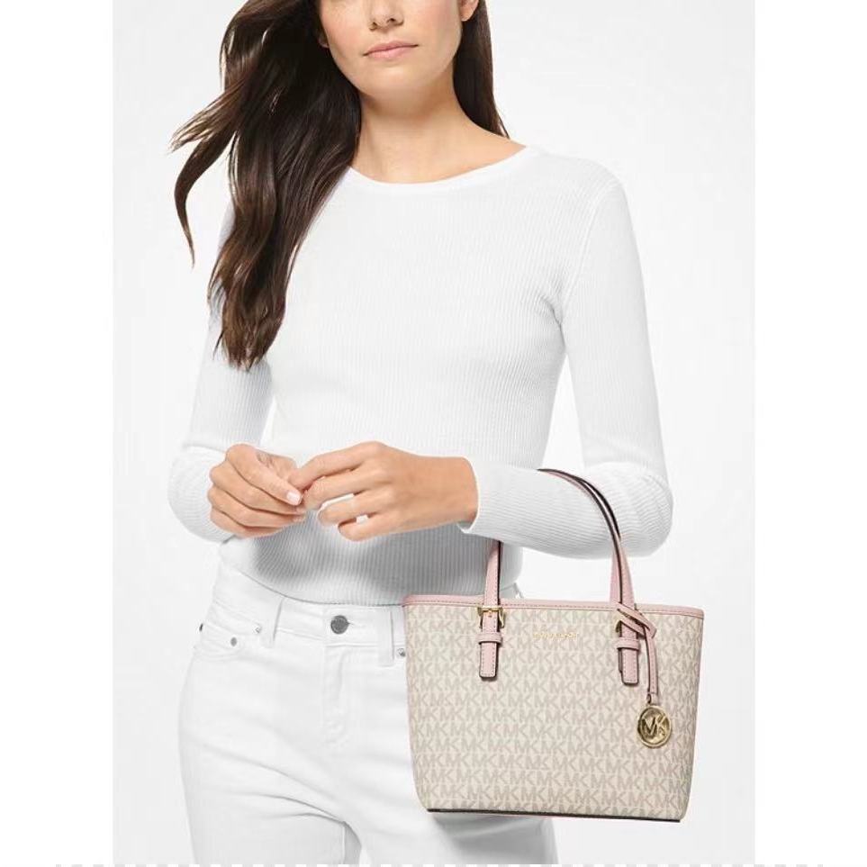 MICHAEL KORS MK Jet Set พิมพ์สีบล็อกหนังช้อปปิ้งกระเป๋าผู้หญิง Tote