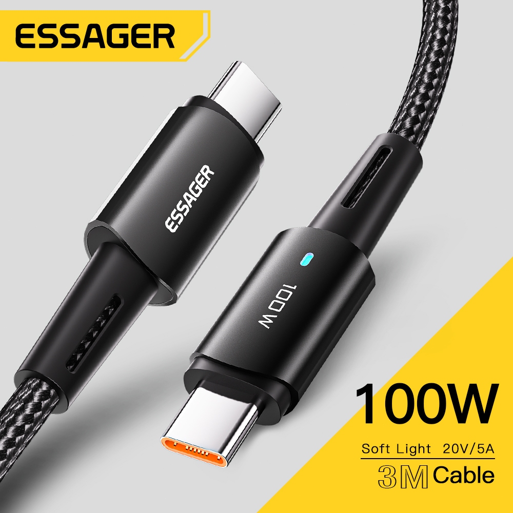 Essager USB PD100W C ถึง Type C สายเคเบิ้ลสายชาร์จสำหรับอย่างรวดเร็ว Xiaomi โน๊ตบุ๊คเรดหมี่หัวเว่ย